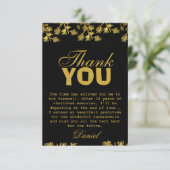 Modern Elegant Bloemen Goud Zwart Pensioenfeest Bedankkaart (Staand voorkant)