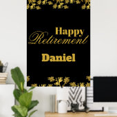 Modern Elegant Bloemen Goud Zwart Pensioenfeest Poster (Thuiskantoor)