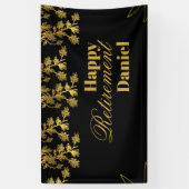 Modern Elegant Bloemen Goud Zwart Pensioenfeest Spandoek (Verticaal)