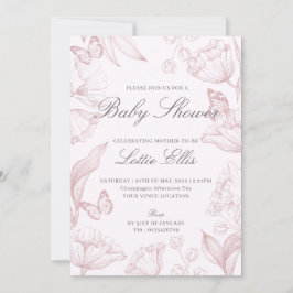Modern Elegant Bloemen Roze Boho Meisje Baby showe Kaart