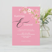 Modern Elegant Bloemen Roze Bruiloft Kaart (Staand voorkant)