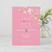 Modern Elegant Bloemen Roze Bruiloft Save The Date (Staand voorkant)