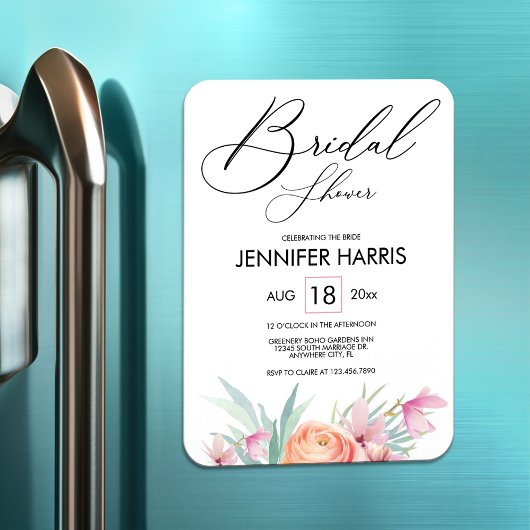 Modern Elegant Bloemen Roze Rose Vrijgezellenfeest Magneet