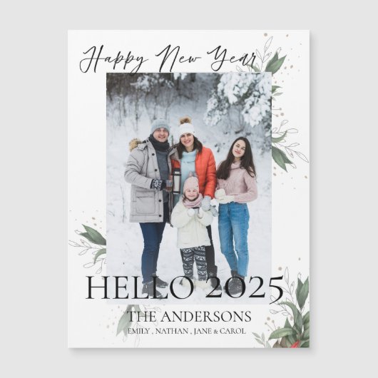 Modern Elegant Bloemen Script Gelukkig Nieuwjaar 2 (Voorkant)