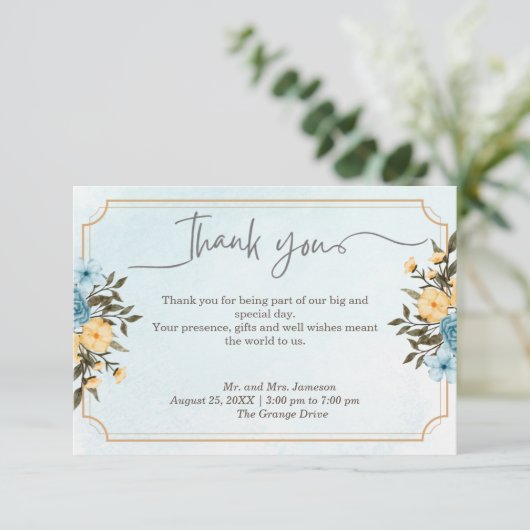 Modern Elegant Bloemen Waterverf Groen Bruiloft Bedankkaart (Staand voorkant)