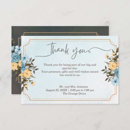 Modern Elegant Bloemen Waterverf Groen Bruiloft Bedankkaart (Voorkant / Achterkant)