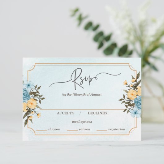 Modern Elegant Bloemen Waterverf Groen Bruiloft RSVP Kaartje (Staand voorkant)