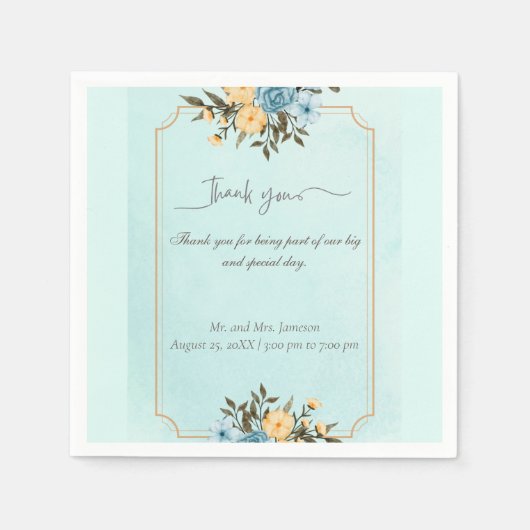 Modern Elegant Bloemen Waterverf Groen Bruiloft Servet (Voorkant)