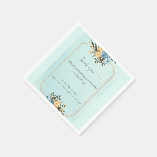 Modern Elegant Bloemen Waterverf Groen Bruiloft Servet (Hoek)