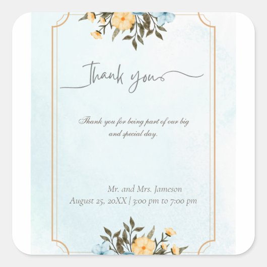 Modern Elegant Bloemen Waterverf Groen Bruiloft Vierkante Sticker (Voorkant)