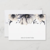 Modern Elegant Bloemen Zwart Bruiloft Bedankkaart (Achterkant)