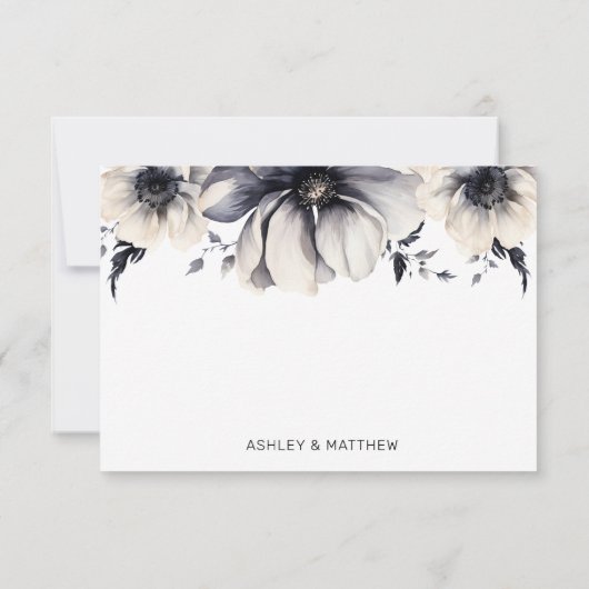 Modern Elegant Bloemen Zwart Bruiloft Bedankkaart (Achterkant)