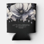 Modern Elegant Bloemen Zwart Bruiloft Favor Blikjeskoeler (Voorkant)