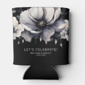 Modern Elegant Bloemen Zwart Bruiloft Favor Blikjeskoeler (Achterkant)