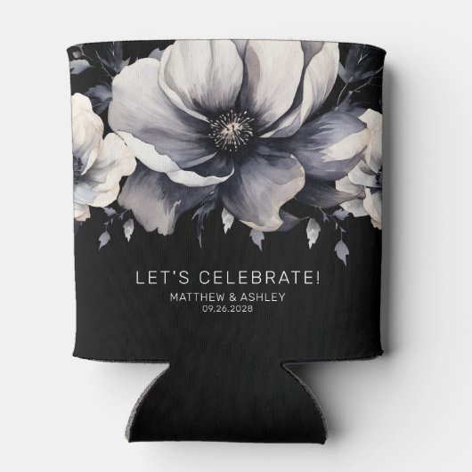 Modern Elegant Bloemen Zwart Bruiloft Favor Blikjeskoeler (Achterkant)