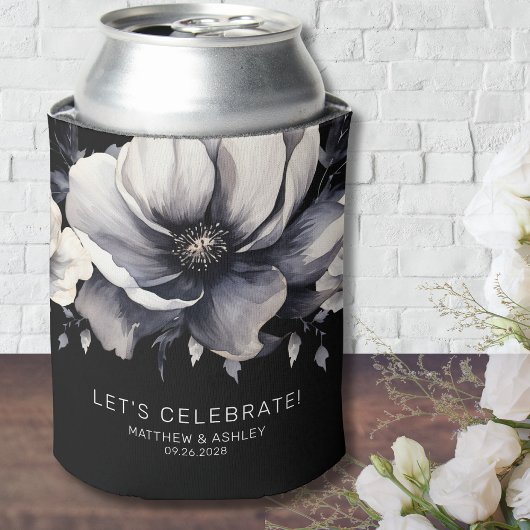 Modern Elegant Bloemen Zwart Bruiloft Favor Blikjeskoeler