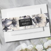 Modern Elegant Bloemen Zwart Bruiloft Uitnodigingen Wikkel