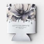 Modern Elegant Bloemen Zwart Wit Bruiloft Blikjeskoeler (Achterkant)