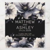 Modern Elegant Bloemen Zwart Wit Bruiloft Wijn Etiket (Enkel label)