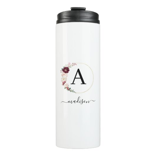 Modern, Elegant, Bloemencirkel, Monogram - Naam Thermosbeker (Voorkant)