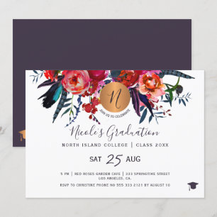 Modern elegant bloemengoud chique afstudeerfeest kaart