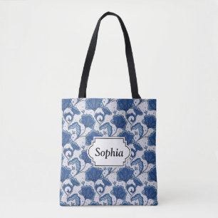 Modern Elegant blue batik patroon Tote Bag