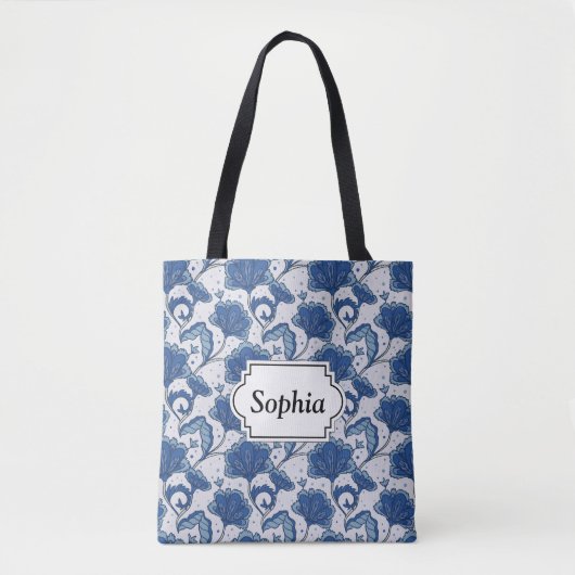 Modern Elegant blue batik patroon Tote Bag (Voorkant)