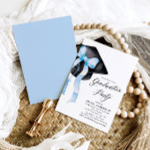 Modern Elegant Blue Bow Graduation Cap Afstuderen Kaart