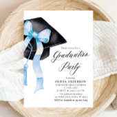 Modern Elegant Blue Bow Graduation Cap Afstuderen Kaart