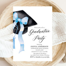 Modern Elegant Blue Bow Graduation Cap Afstuderen Kaart