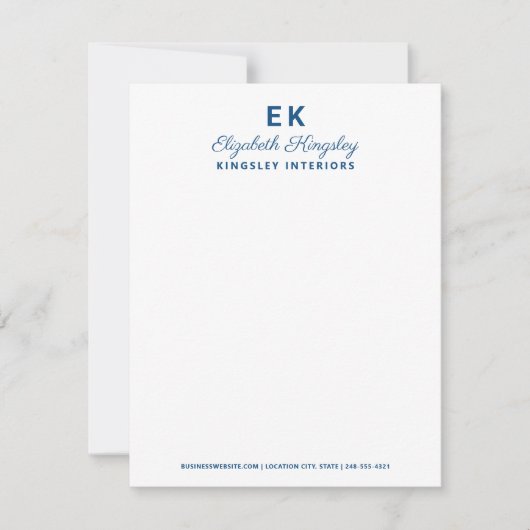 Modern Elegant Blue Custom Name and Business Notitiekaartje (Voorkant)