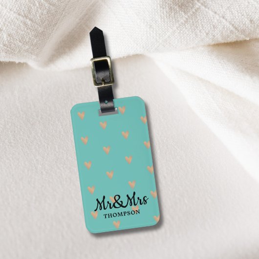 Modern Elegant Blue Faux Gold Hearts Mr&Mrs. Bagagelabel