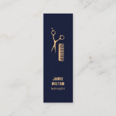 Modern Elegant Blue Faux Gold Scissor Comb Mini Visitekaartje (Voorkant)