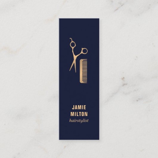 Modern Elegant Blue Faux Gold Scissor Comb Mini Visitekaartje (Voorkant)