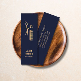 Modern Elegant Blue Faux Gold Scissor Comb Mini Visitekaartje