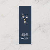 Modern Elegant Blue Faux Gold Scissors Hair Mini Visitekaartje (Voorkant)