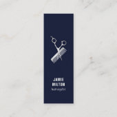 Modern Elegant Blue Faux Silver Scissor Comb Mini Visitekaartje (Voorkant)