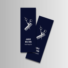 Modern Elegant Blue Faux Silver Scissor Comb Mini Visitekaartje