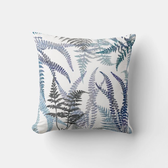 Modern Elegant Blue Fern laat Abstract Kussen (Voorkant)