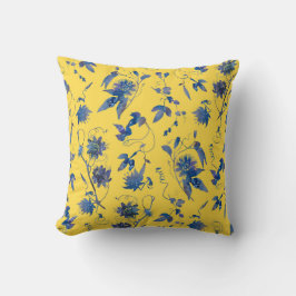 Modern Elegant Blue Flowers Mustard Yellow Kussen