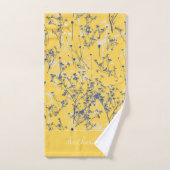 Modern Elegant Blue Flowers Mustard Yellow Name Bad Handdoek (Handdoek)