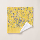 Modern Elegant Blue Flowers Mustard Yellow Name Bad Handdoek (Wasdoekje)