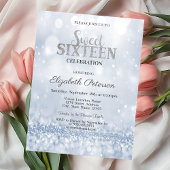 Modern Elegant Blue Glitter Bokeh Sweet 16 Kaart