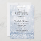 Modern Elegant Blue Glitter Bokeh Sweet 16 Kaart (Voorkant)