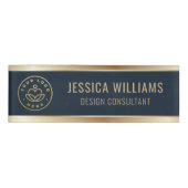 Modern Elegant Blue Gold Business Logo Naambadge (Voorkant)