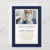 Modern Elegant Blue Gold Wedding Invitation Kaart (Voorkant)
