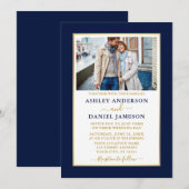Modern Elegant Blue Gold Wedding Invitation Kaart (Voorkant / Achterkant)