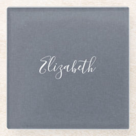 Modern Elegant Blue Grey Linen Glazen Onderzetter