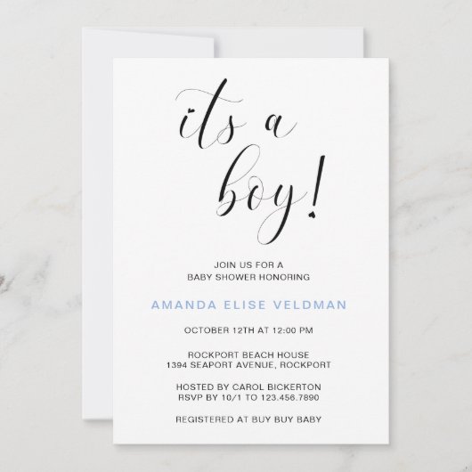 Modern Elegant Blue Heart is een Baby shower van e Kaart (Voorkant)