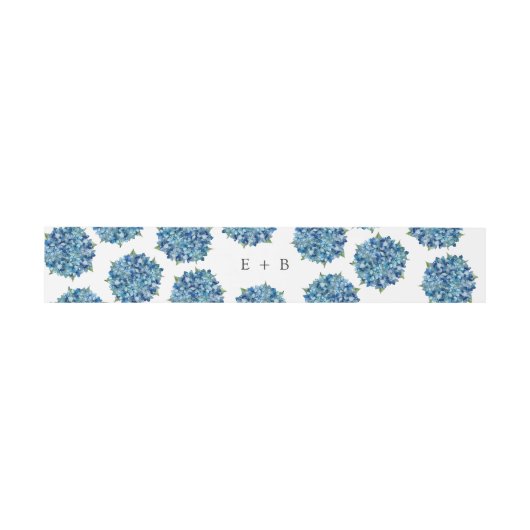 Modern Elegant Blue Hydrangeas Wedding Monogram Uitnodigingen Wikkel (Vlak)